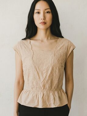 Japna Blush Beige Lace Peplum Top